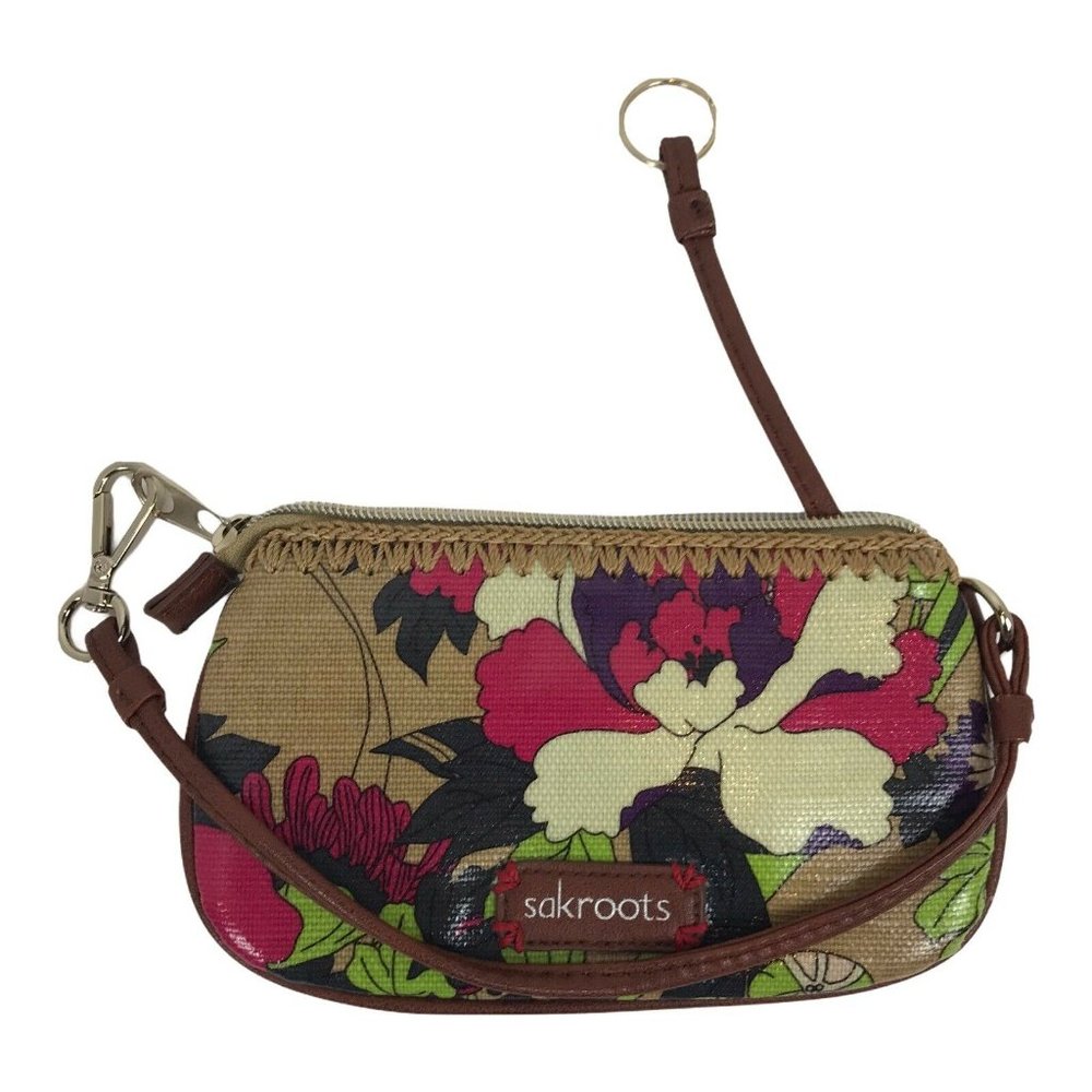 Sakroots Wristlet coated fabric leather trim zip
